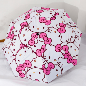 Hello Kitty Folding Full Automatic Umbrella, Trendy Transparent Portable Umbrellas, Outdoor Rainy Accessories