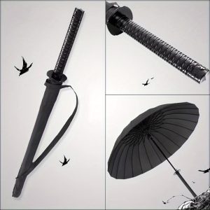 1pc Black Straight Pole Sword Shaped Umbrella, 24 Ribs Creative Umbrella