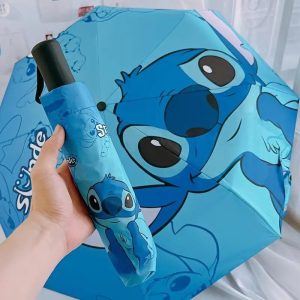 Disney Stitch Cartoon Manual Foldable Umbrella - Plastic, UV-Resistant, Sun Protection, for Sunny & Rainy Days - 1pc