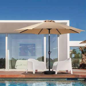 9- foot anti fading sunscreen umbrella, perfect for terraces, outdoor markets, decks, gardens, lawns, with easy tilting function