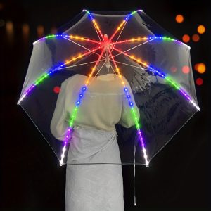 Colorful Luminous LED Light Umbrella, Creative Long Handle Transparent Straight Handle Flashlight Umbrella Student Girls Romantic Gift